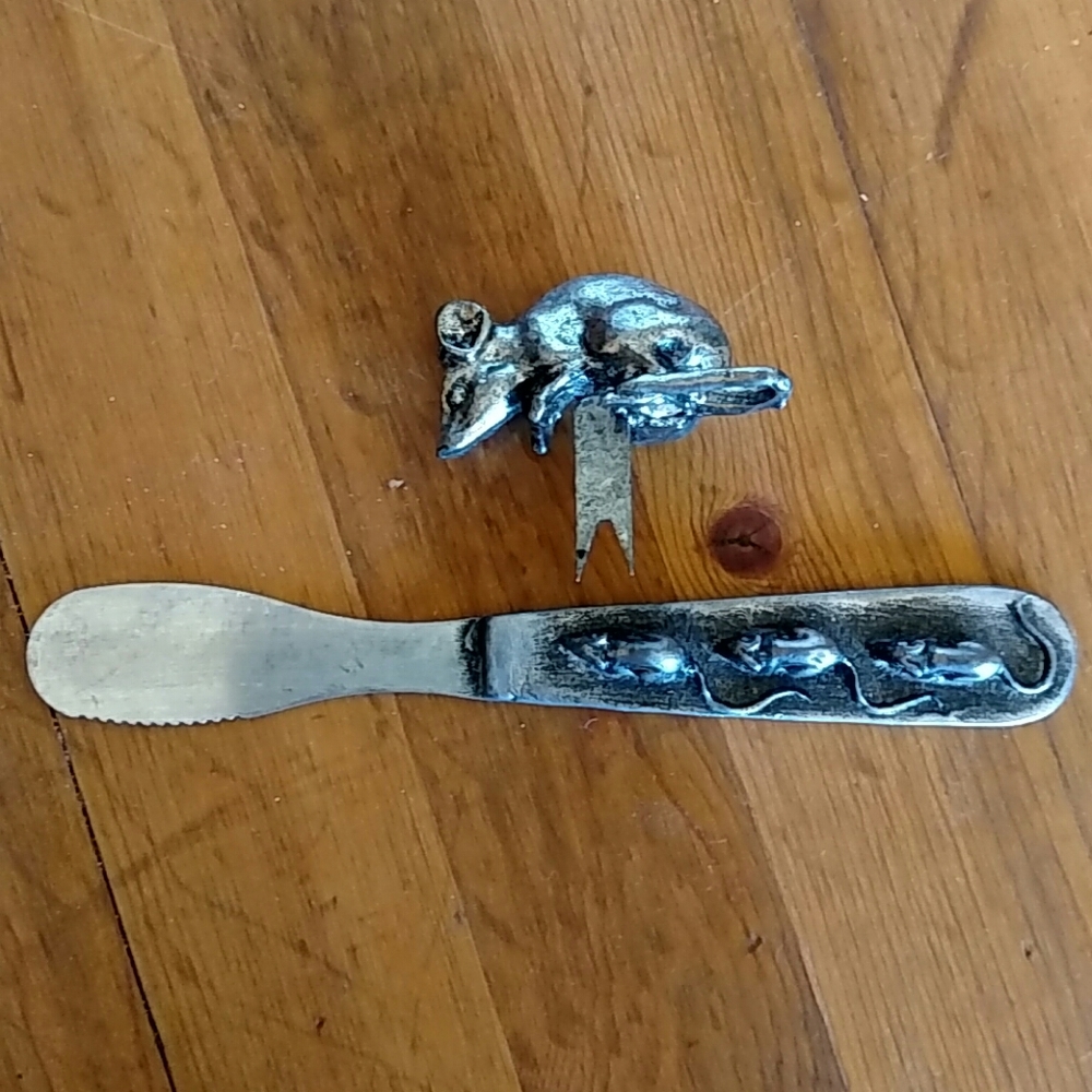 Pewter Mouse Cheese Spreader/Holder 4.5" New
